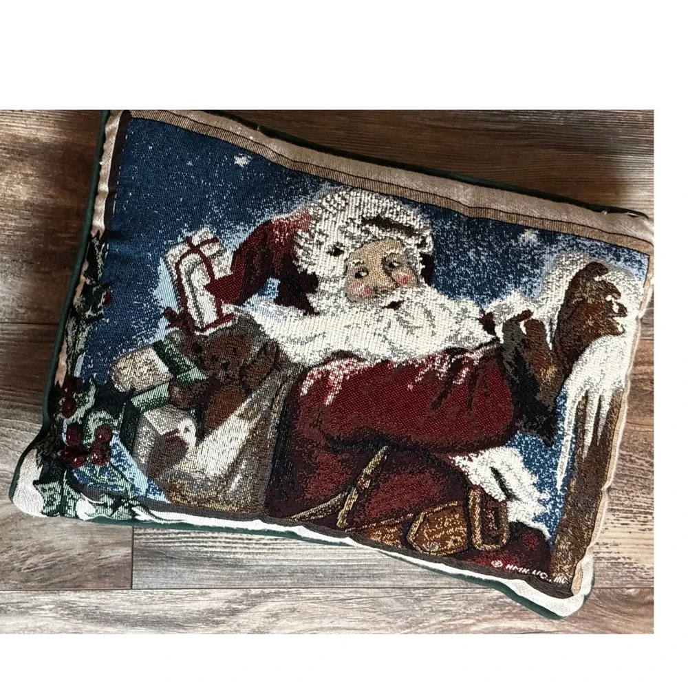 Christmas Santa Claus Tapestry Throw Pillow Festive Holiday Decor